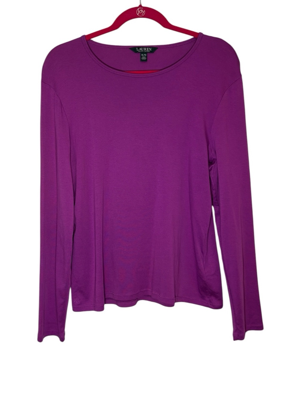 Lauren Ralph Lauren XL Logo Purple Long Sleeve T-Shirt Cotton Stretch Ribbed‎